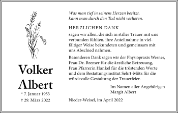 Traueranzeige von Volker Albert von Wetterauer Zeitung