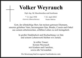 Traueranzeige von Volker Weyrauch von Wetterauer Zeitung
