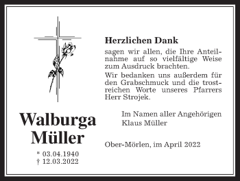 Traueranzeige von Walburga Müller von Wetterauer Zeitung