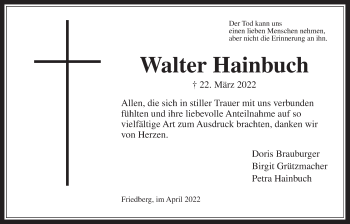 Traueranzeige von Walter Hainbuch von Wetterauer Zeitung