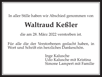 Traueranzeige von Waltraud Keßler von Wetterauer Zeitung