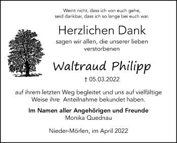 Traueranzeige von Waltraud Philipp von Wetterauer Zeitung