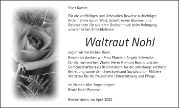 Traueranzeige von Waltraut Nohl von Wetterauer Zeitung