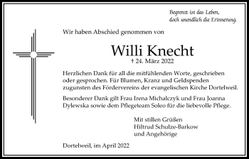Traueranzeige von Willi Knecht von Bad Vilbel/Karben