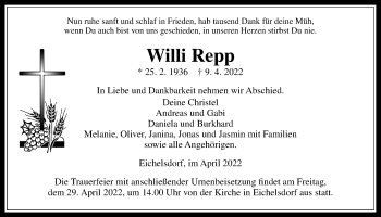 Traueranzeige von Willi Repp von Kreis-Anzeiger