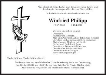 Traueranzeige von Winfried Philipp von Wetterauer Zeitung