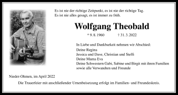 Traueranzeige von Wolfgang Theobald von Alsfelder Allgemeine