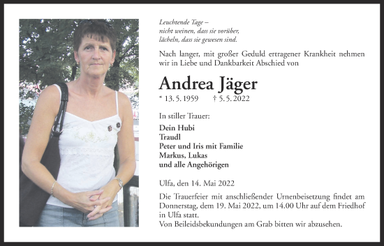 Traueranzeige von Andrea Jäger von Kreis-Anzeiger