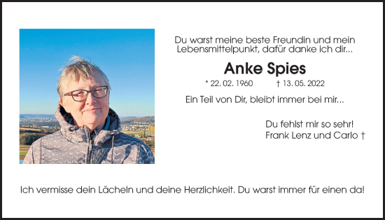 Traueranzeige von Anke Spies von Giessener Allgemeine, Alsfelder Allgemeine