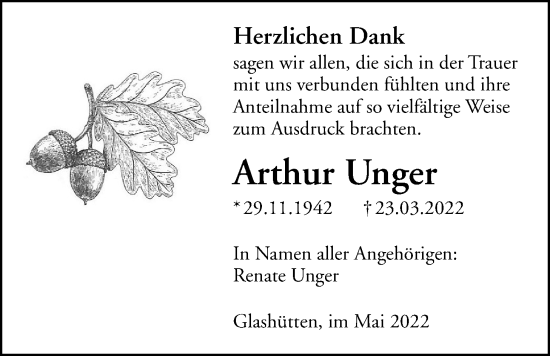 Traueranzeige von Arthur Unger von Kreis-Anzeiger