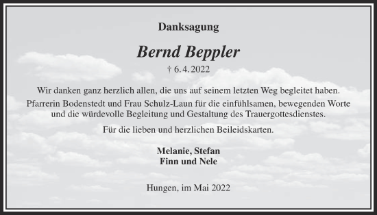 Traueranzeige von Bernd Beppler von Licher Wochenblatt