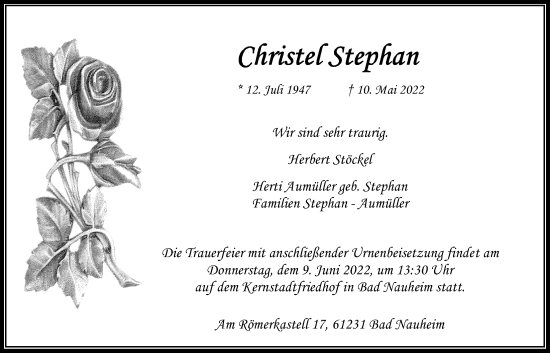 Traueranzeige von Christel Stephan von Wetterauer Zeitung