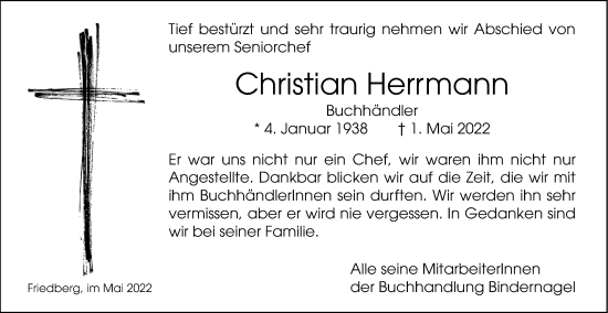 Traueranzeige von Christian Herrmann von Wetterauer Zeitung