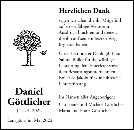 Traueranzeige von Daniel Göttlicher von Giessener Allgemeine, Alsfelder Allgemeine