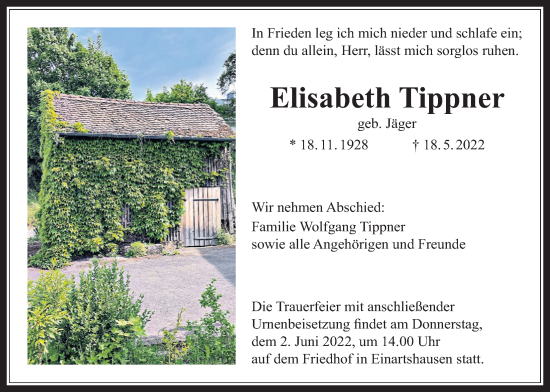 Traueranzeige von Elisabeth Tippner von Kreis-Anzeiger