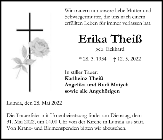 Traueranzeige von Erika Theiß von Giessener Allgemeine, Alsfelder Allgemeine