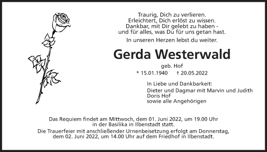 Traueranzeige von Gerda Westerwald von Wetterauer Zeitung