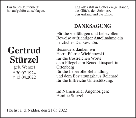Traueranzeige von Gertrud Stürzel von Kreis-Anzeiger