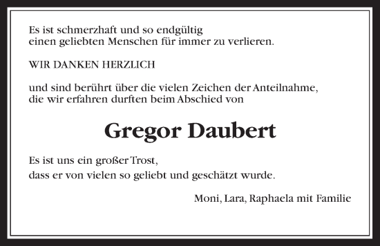 Traueranzeige von Gregor Daubert von Giessener Allgemeine, Alsfelder Allgemeine