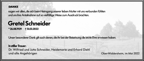 Traueranzeige von Gretel Schneider von Kreis-Anzeiger, 
