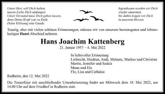 Traueranzeige von Hans Joachim Kattenberg von Licher Wochenblatt