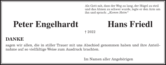 Traueranzeige von Hans und Peter Friedl und Engelhardt von Giessener Anzeiger, Giessener Allgemeine, Alsfelder Allgemeine