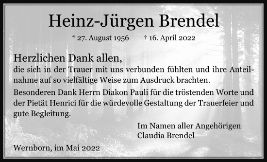 Traueranzeige von Heinz-Jürgen Brendel 