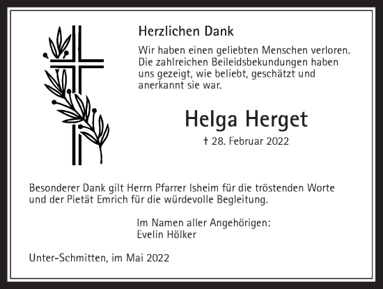 Traueranzeige von Helga Herget von Kreis-Anzeiger