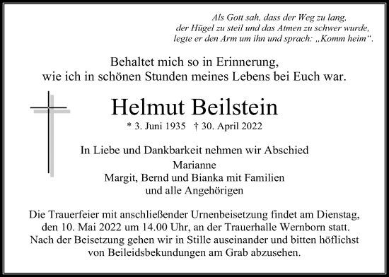Traueranzeige von Helmut Beilstein von Usinger Anzeiger