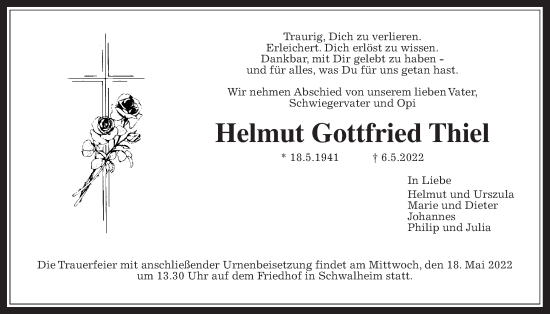 Traueranzeige von Helmut Gottfried Thiel von Wetterauer Zeitung