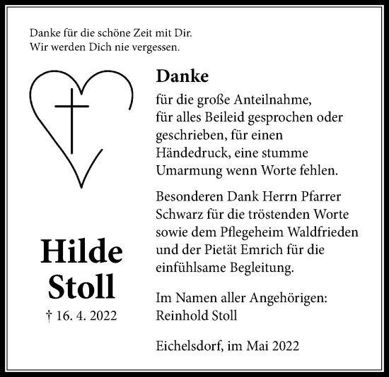Traueranzeige von Hilde Stoll von Kreis-Anzeiger