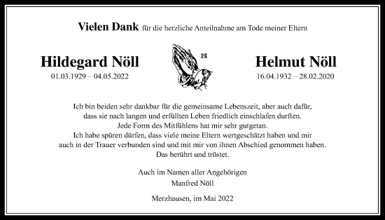 Traueranzeige von Hildegard Nöll von Usinger Anzeiger