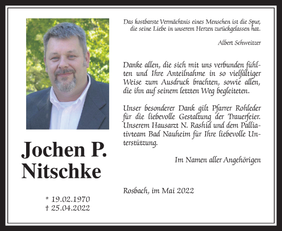Traueranzeige von Jochen P. Nitschke von Wetterauer Zeitung