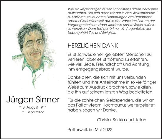 Traueranzeige von Jürgen Sinner von Bad Vilbel/Karben