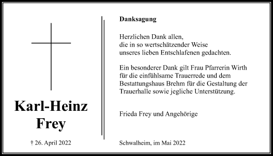 Traueranzeige von Karl-Heinz Frey von Wetterauer Zeitung