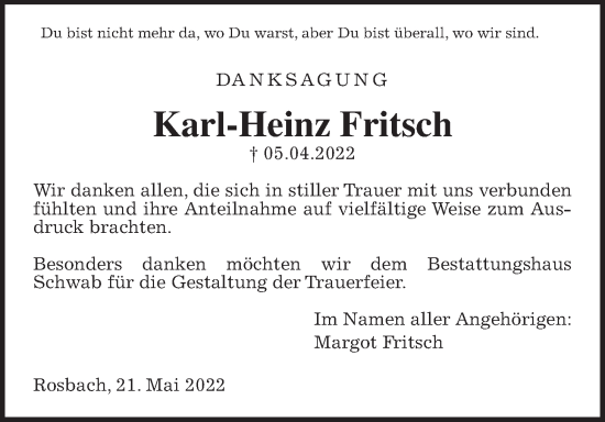 Traueranzeige von Karl-Heinz Fritsch von Wetterauer Zeitung