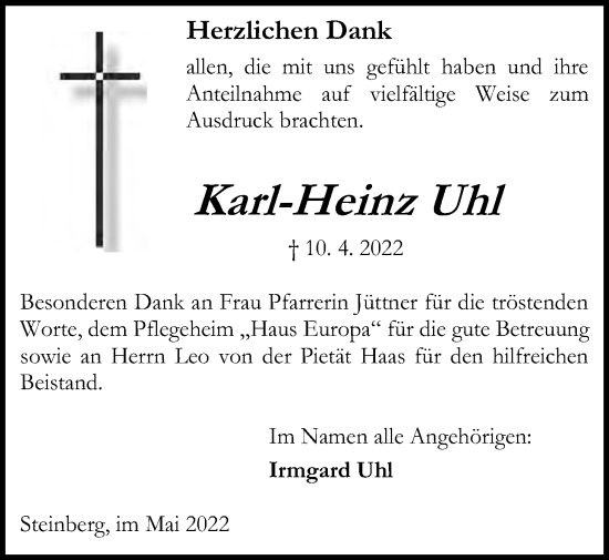 Traueranzeige von Karl-Heinz Uhl von Kreis-Anzeiger