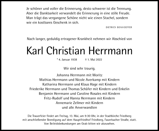 Traueranzeige von Karl Christian Herrmann von Wetterauer Zeitung
