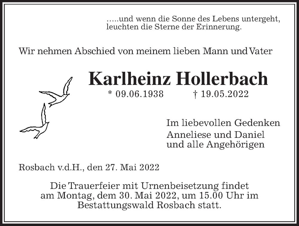  Traueranzeige für Karlheinz Hollerbach vom 27.05.2022 aus Wetterauer Zeitung