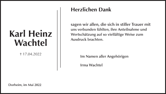 Traueranzeige von Karl Heinz Wachtel von Wetterauer Zeitung