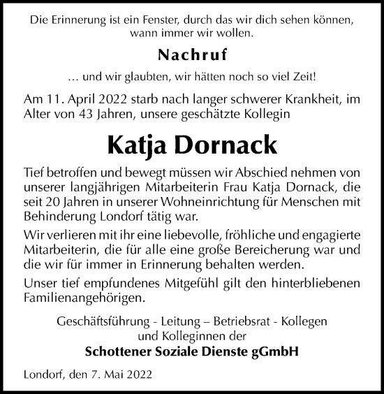 Traueranzeige von Katja Dornack von Giessener Allgemeine, Alsfelder Allgemeine