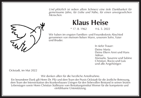 Traueranzeige von Klaus Heise von Wetterauer Zeitung