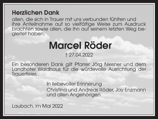 Traueranzeige von Marcel Röder von Laubacher Anzeiger