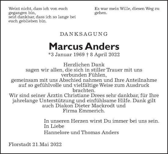 Traueranzeige von Marcus Anders von Wetterauer Zeitung