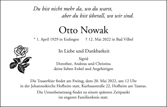 Traueranzeige von Otto Nowak 
