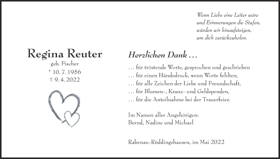 Traueranzeige von Regina Reuter von Rabenauer Zeitung