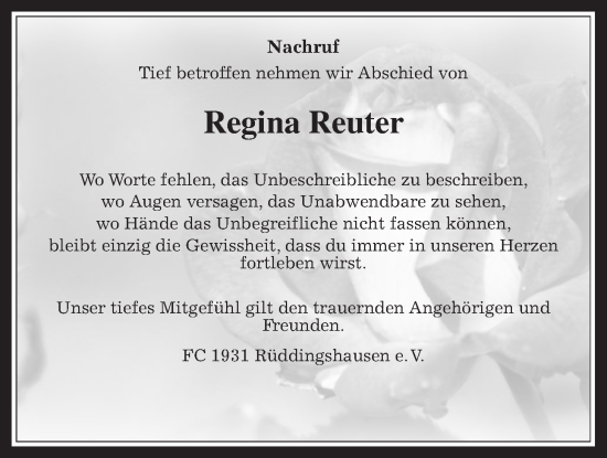 Traueranzeige von Regina Reuter von Rabenauer Zeitung