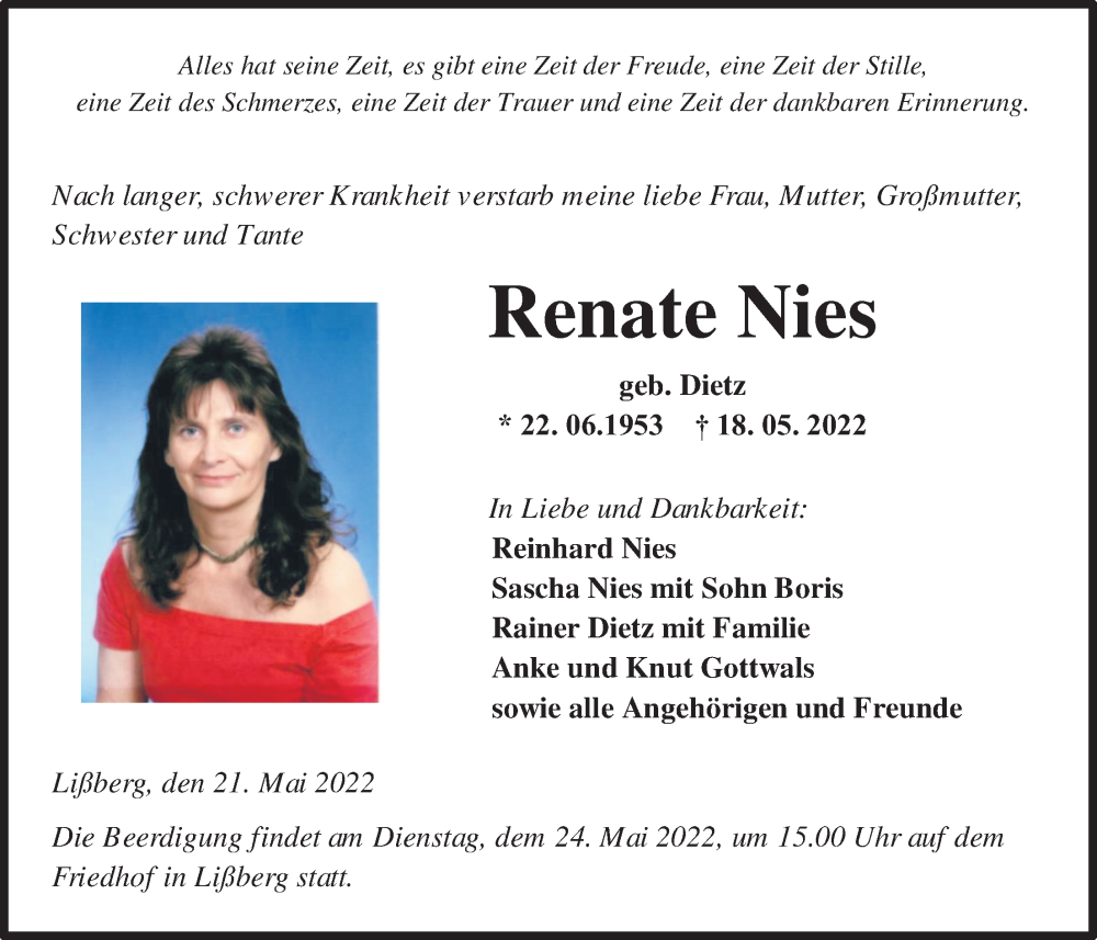 Anzeige von  Renate Nies