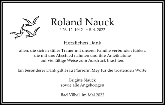 Traueranzeige von Roland Nauck von Bad Vilbel/Karben