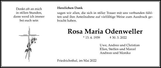 Traueranzeige von Rosa Maria Odenweller von Usinger Anzeiger